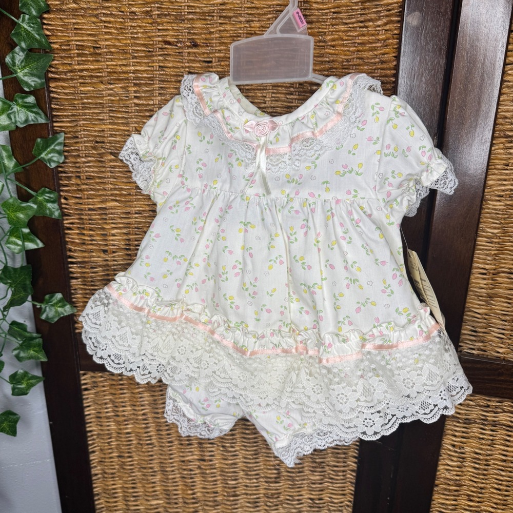 Vintage Sesame Street Baby Floral Lace Dress W/ Bloomers Set NWT Frilly Coquette
